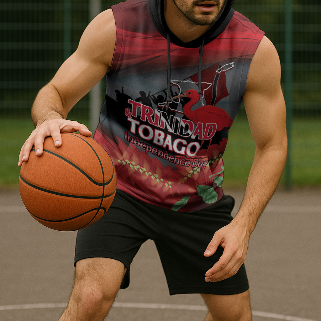 Personalized Trinidad and Tobago Independence Day Sleeveless Hoodie Scarlet Ibis And Chaconia Flowers