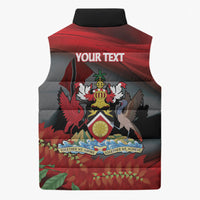 Personalized Trinidad and Tobago Independence Day Sleeveless Puffer Jacket Scarlet Ibis And Chaconia Flowers