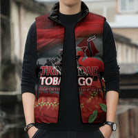 Personalized Trinidad and Tobago Independence Day Sleeveless Puffer Jacket Scarlet Ibis And Chaconia Flowers