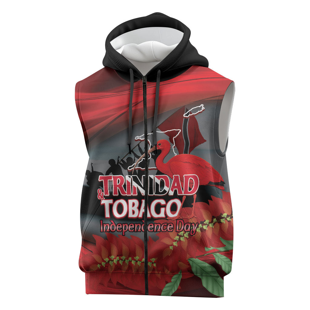 Personalized Trinidad and Tobago Independence Day Sleeveless Zip Hoodie Scarlet Ibis And Chaconia Flowers