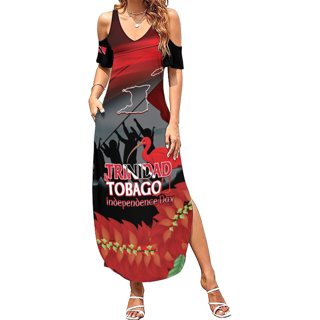 Personalized Trinidad and Tobago Independence Day Summer Maxi Dress Scarlet Ibis And Chaconia Flowers