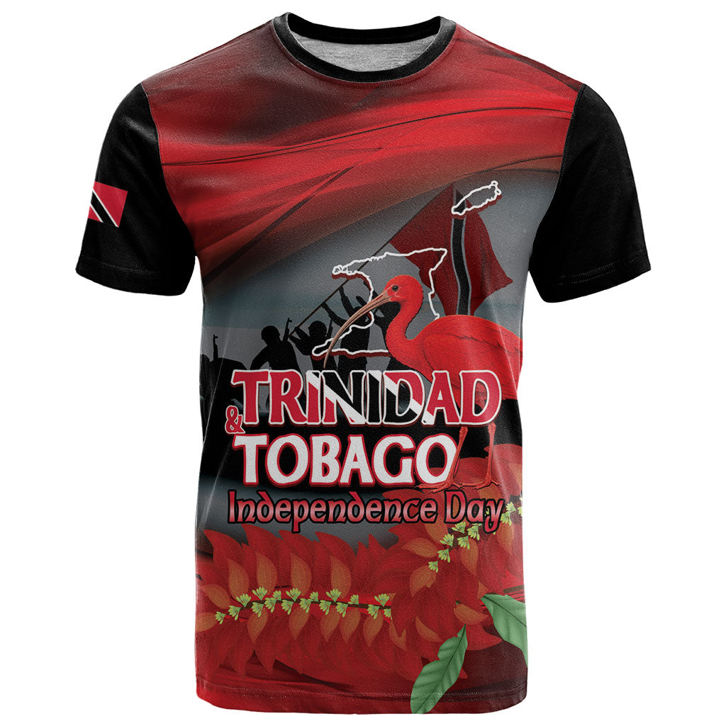 Personalized Trinidad and Tobago Independence Day T Shirt Scarlet Ibis And Chaconia Flowers