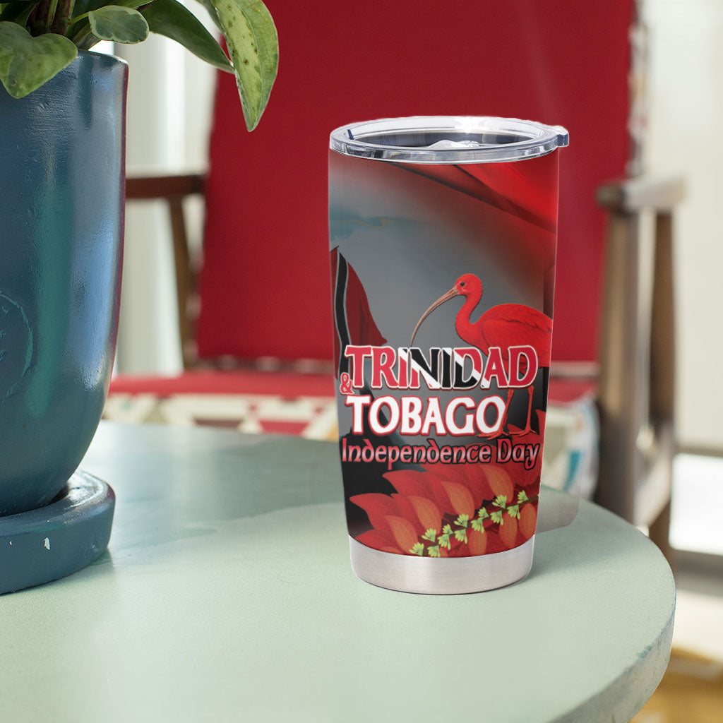 Personalized Trinidad and Tobago Independence Day Tumbler Cup Scarlet Ibis And Chaconia Flowers