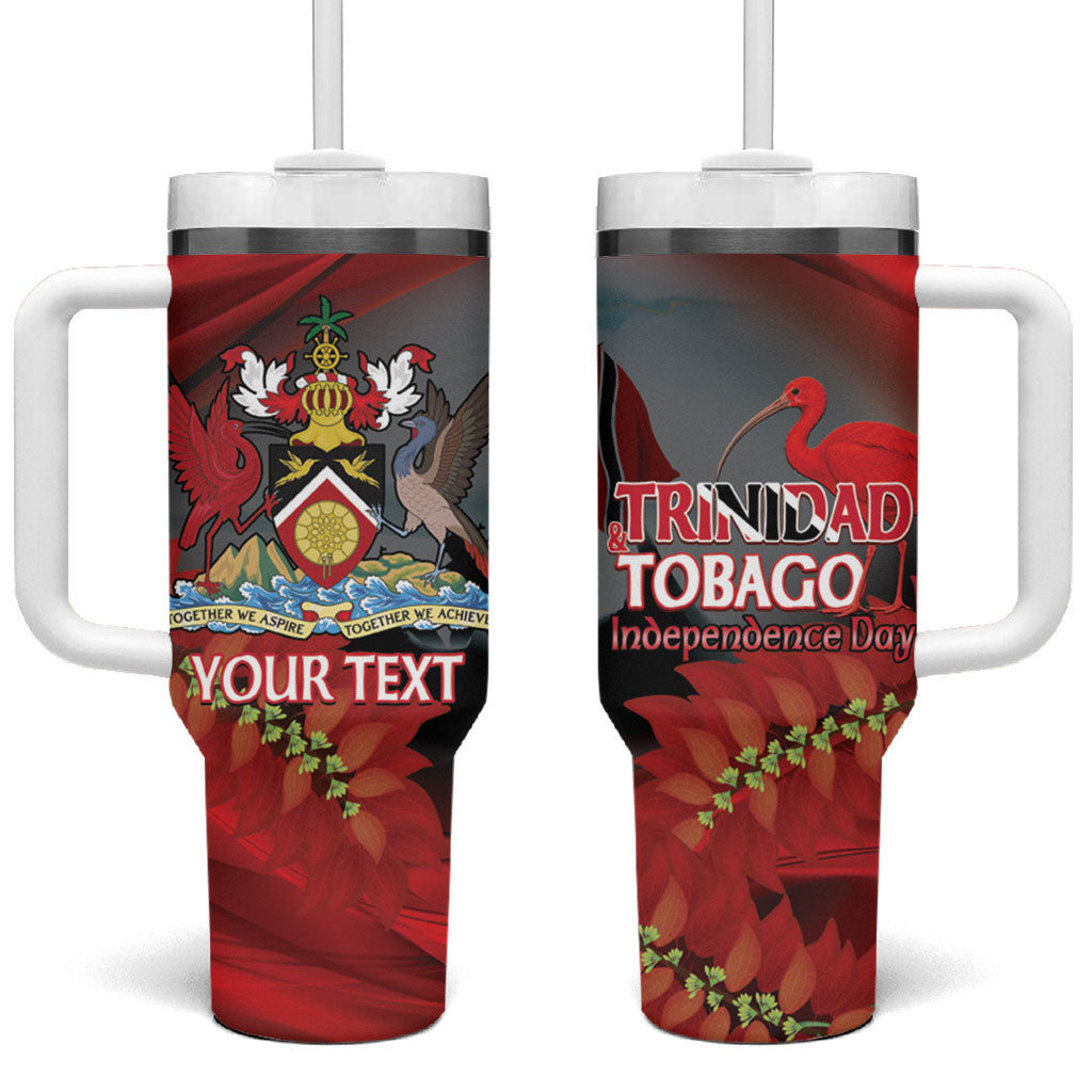 Personalized Trinidad and Tobago Independence Day Tumbler With Handle Scarlet Ibis And Chaconia Flowers