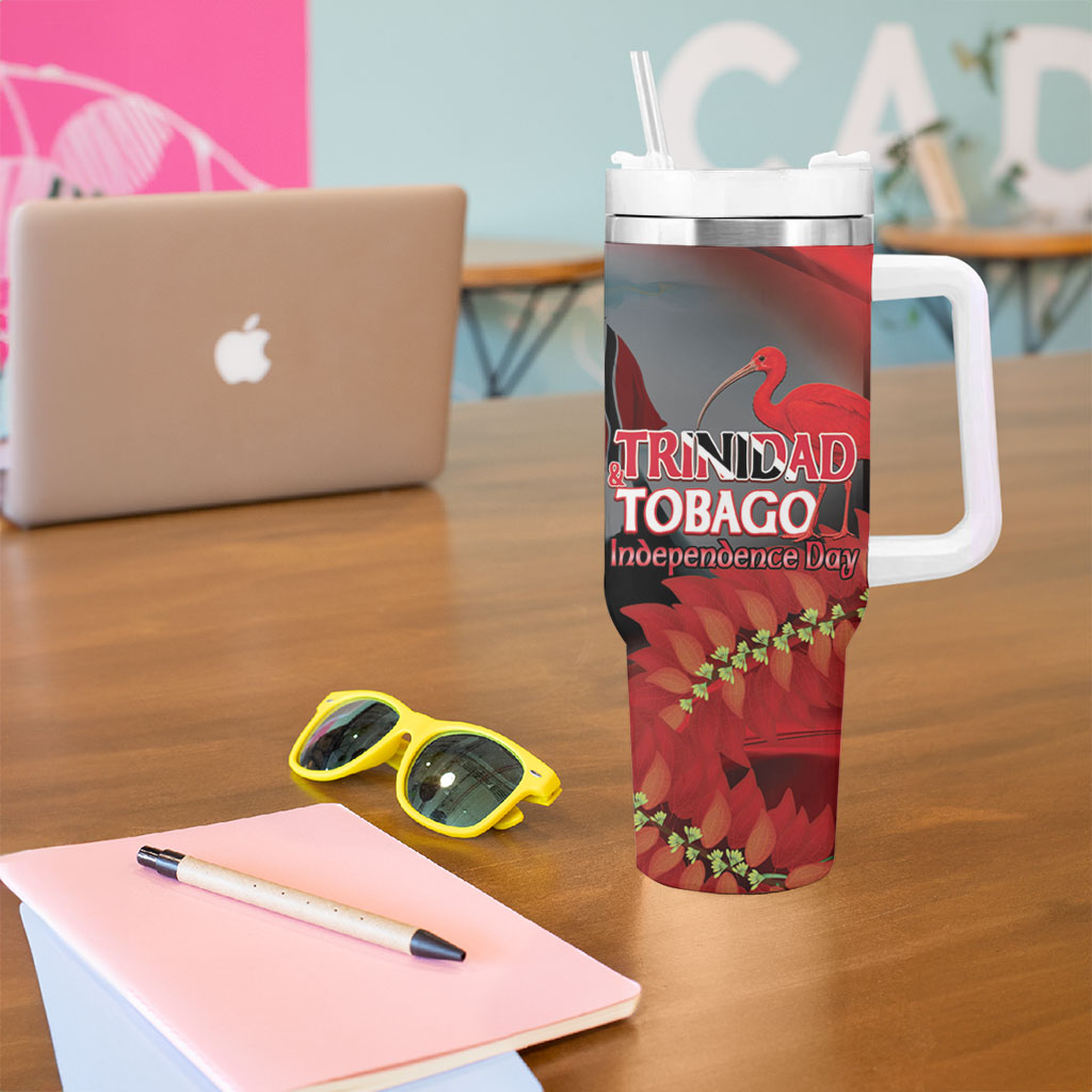 Personalized Trinidad and Tobago Independence Day Tumbler With Handle Scarlet Ibis And Chaconia Flowers