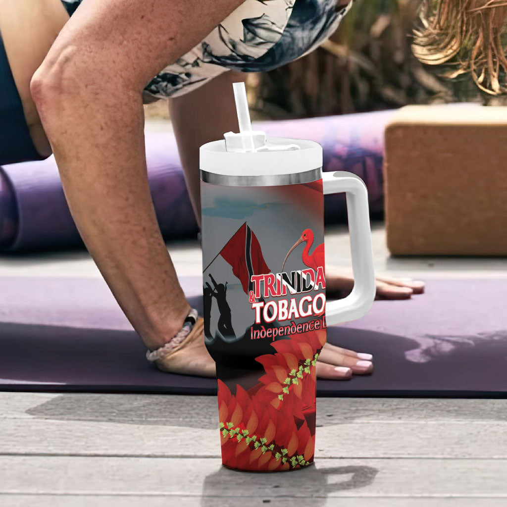 Personalized Trinidad and Tobago Independence Day Tumbler With Handle Scarlet Ibis And Chaconia Flowers