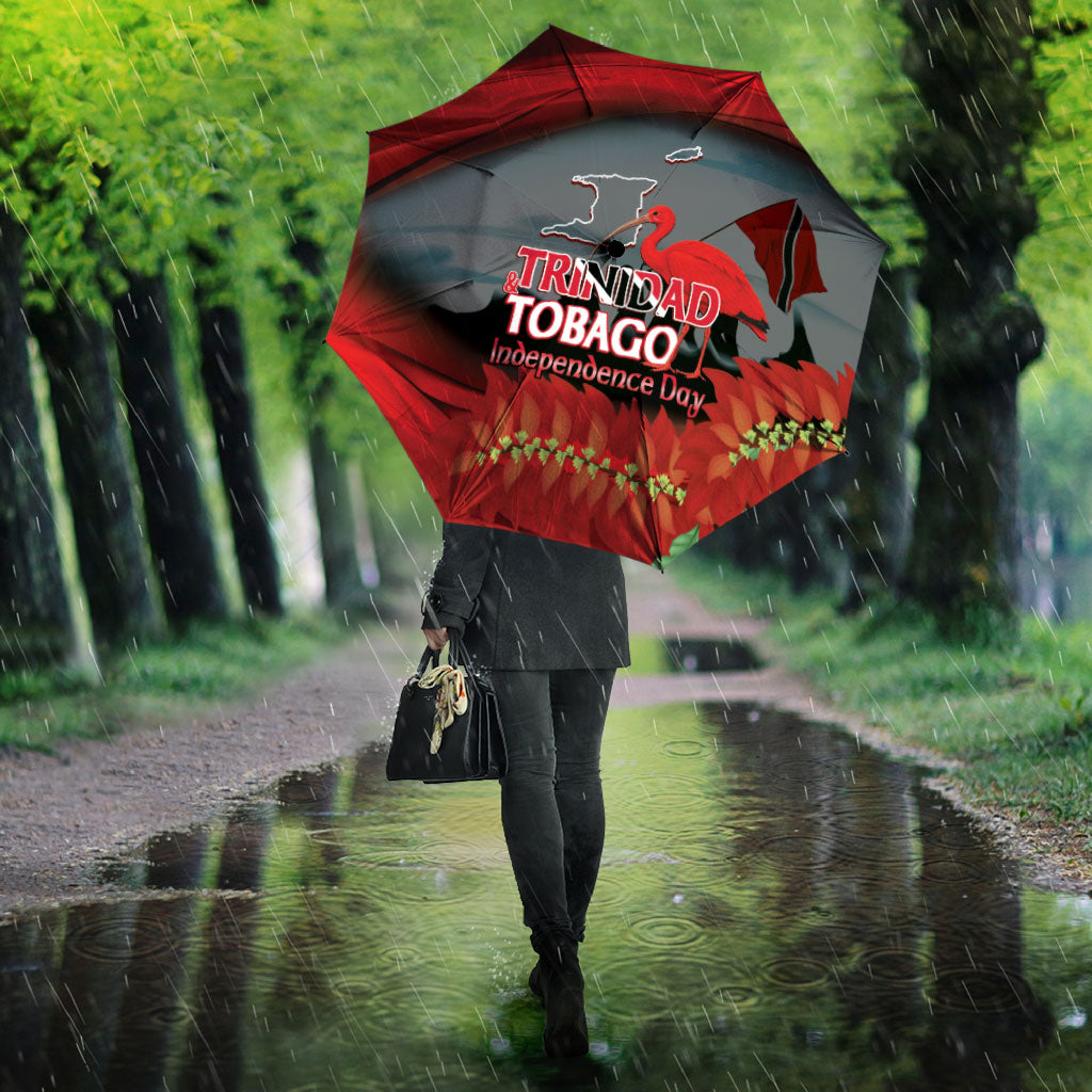 Trinidad and Tobago Independence Day Umbrella Scarlet Ibis And Chaconia Flowers