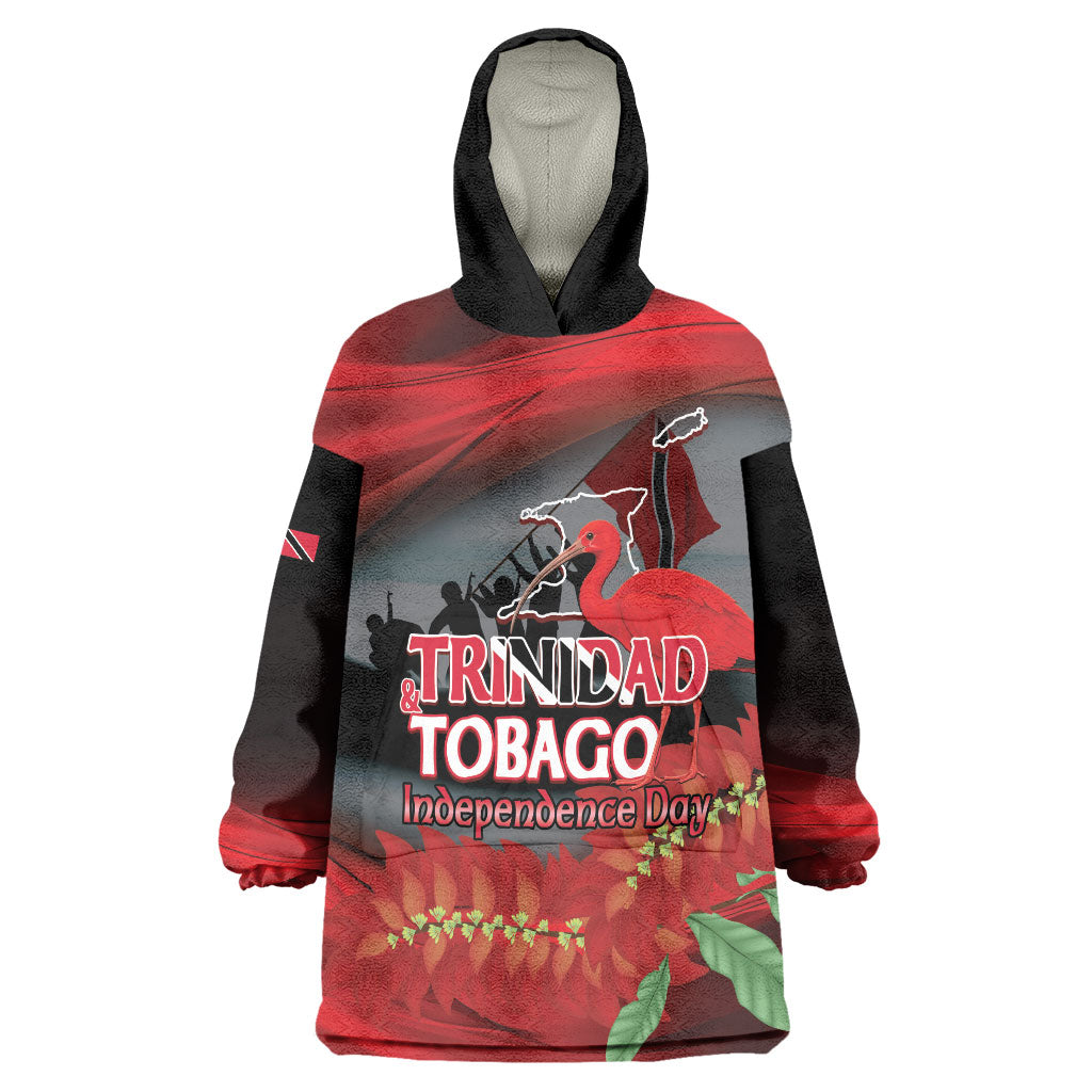 Personalized Trinidad and Tobago Independence Day Wearable Blanket Hoodie Scarlet Ibis And Chaconia Flowers