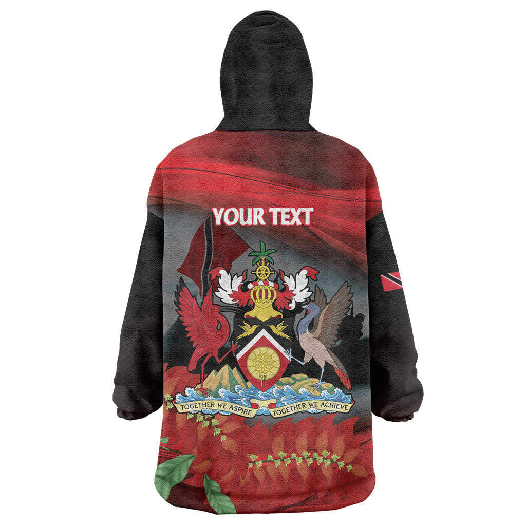 Personalized Trinidad and Tobago Independence Day Wearable Blanket Hoodie Scarlet Ibis And Chaconia Flowers