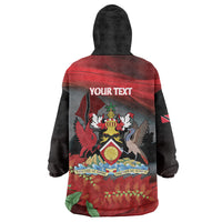 Personalized Trinidad and Tobago Independence Day Wearable Blanket Hoodie Scarlet Ibis And Chaconia Flowers