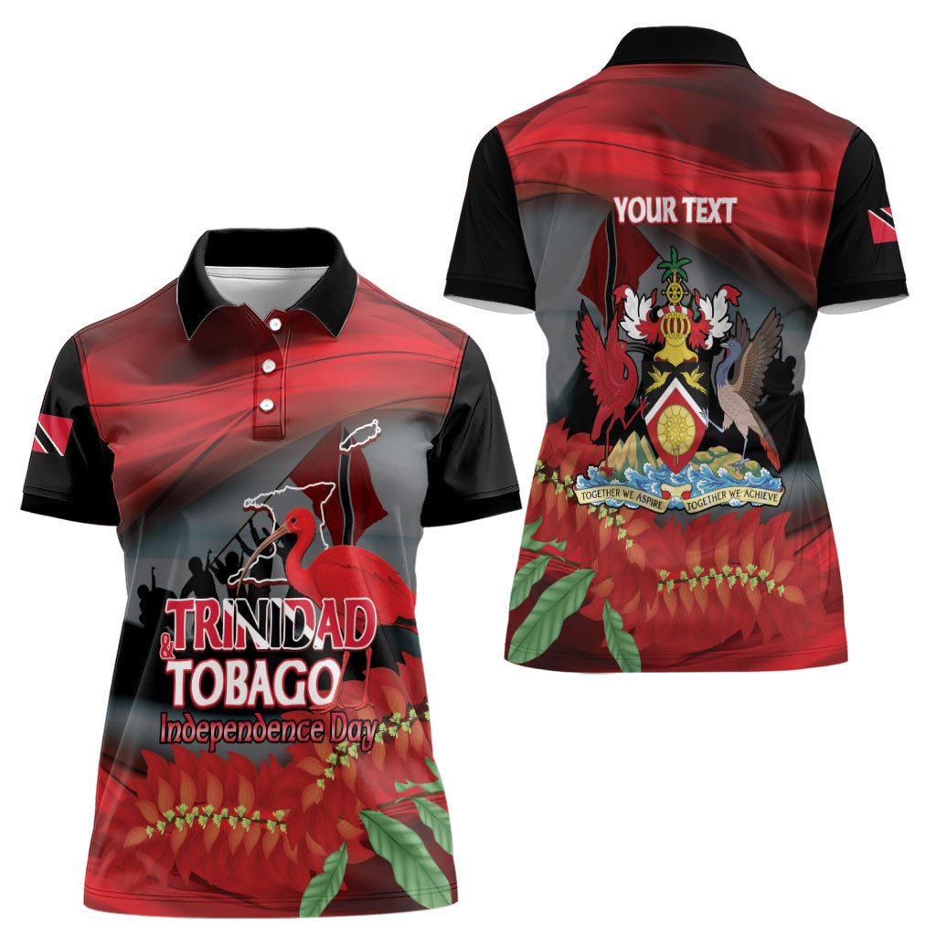 Personalized Trinidad and Tobago Independence Day Women Polo Shirt Scarlet Ibis And Chaconia Flowers