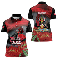 Personalized Trinidad and Tobago Independence Day Women Polo Shirt Scarlet Ibis And Chaconia Flowers