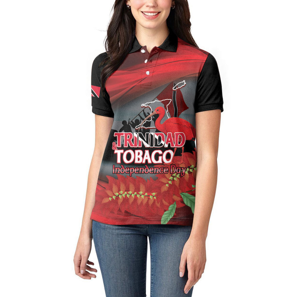 Personalized Trinidad and Tobago Independence Day Women Polo Shirt Scarlet Ibis And Chaconia Flowers