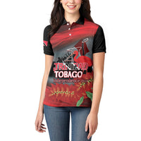 Personalized Trinidad and Tobago Independence Day Women Polo Shirt Scarlet Ibis And Chaconia Flowers