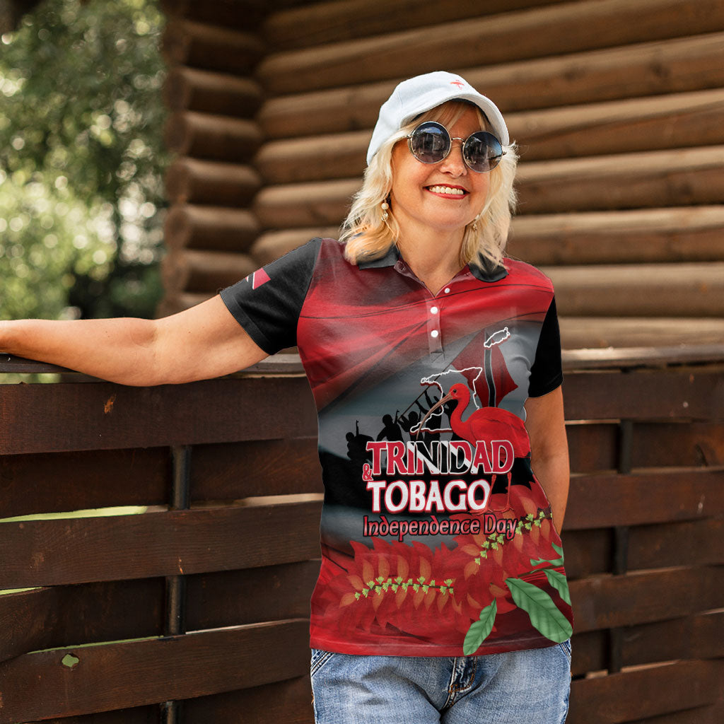 Personalized Trinidad and Tobago Independence Day Women Polo Shirt Scarlet Ibis And Chaconia Flowers