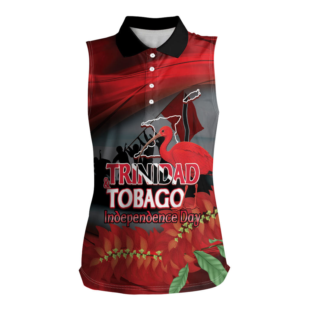 Personalized Trinidad and Tobago Independence Day Women Sleeveless Polo Shirt Scarlet Ibis And Chaconia Flowers