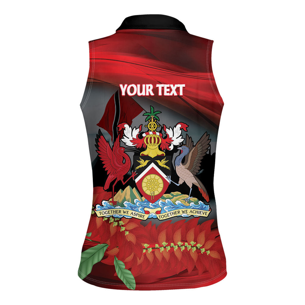 Personalized Trinidad and Tobago Independence Day Women Sleeveless Polo Shirt Scarlet Ibis And Chaconia Flowers