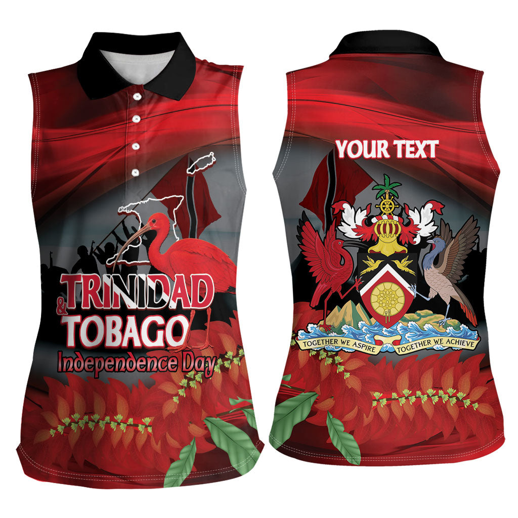 Personalized Trinidad and Tobago Independence Day Women Sleeveless Polo Shirt Scarlet Ibis And Chaconia Flowers