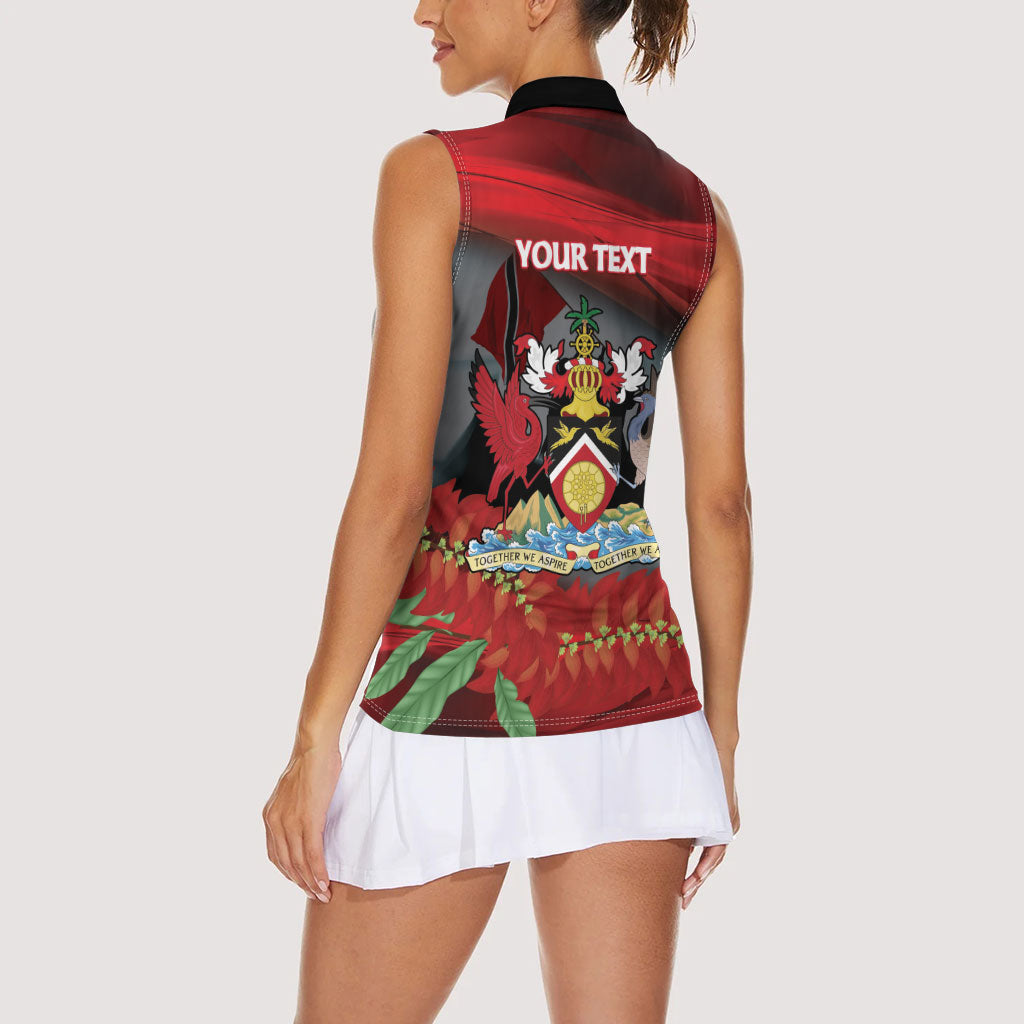 Personalized Trinidad and Tobago Independence Day Women Sleeveless Polo Shirt Scarlet Ibis And Chaconia Flowers