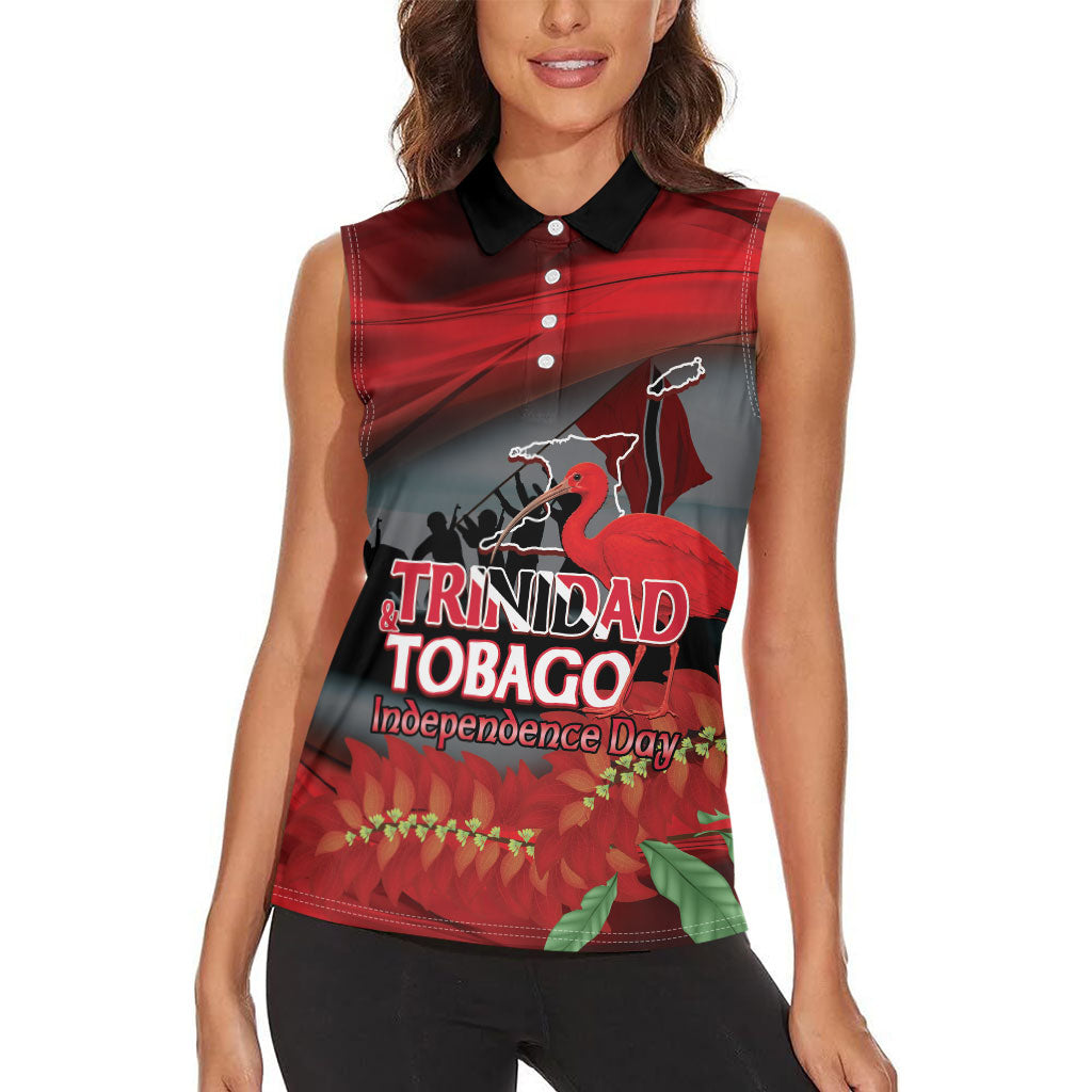 Personalized Trinidad and Tobago Independence Day Women Sleeveless Polo Shirt Scarlet Ibis And Chaconia Flowers