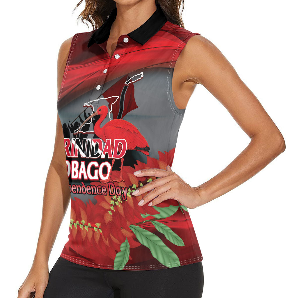 Personalized Trinidad and Tobago Independence Day Women Sleeveless Polo Shirt Scarlet Ibis And Chaconia Flowers