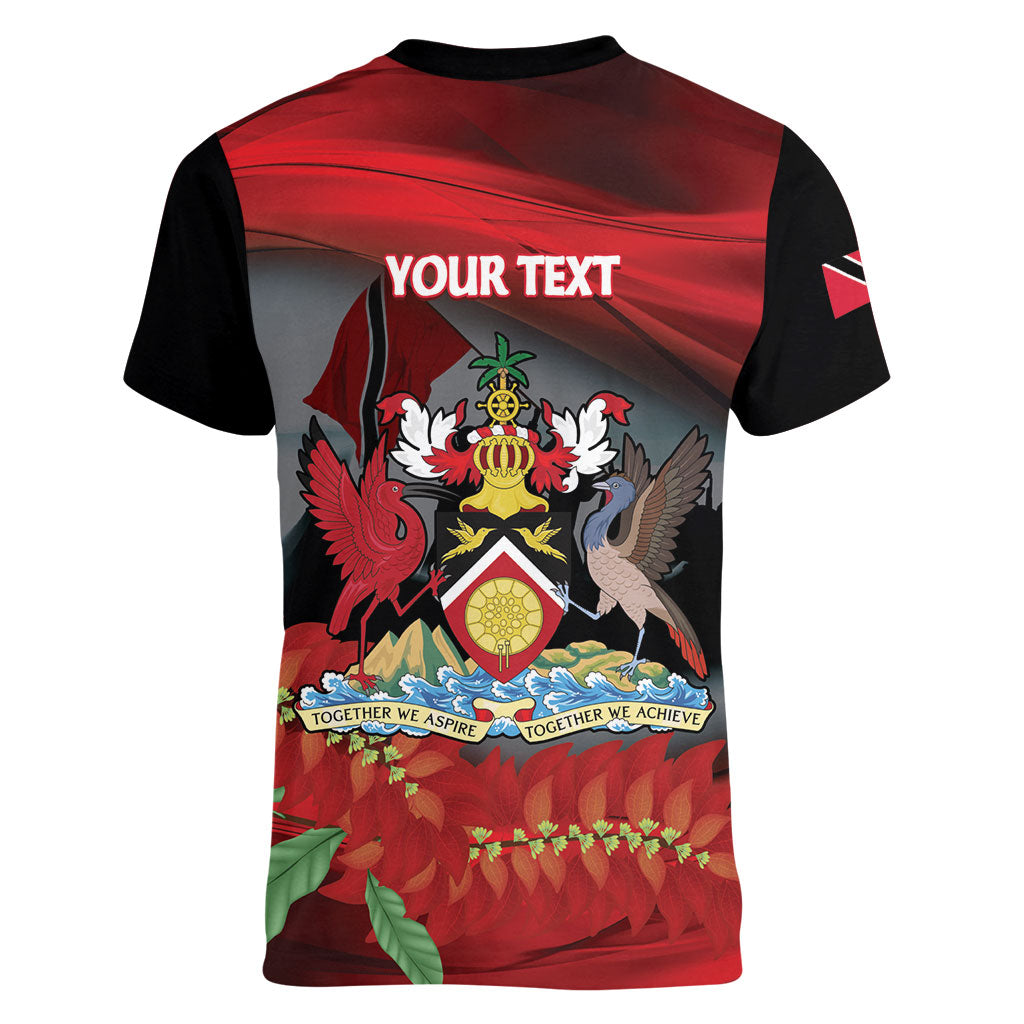 Personalized Trinidad and Tobago Independence Day Women V-Neck T-Shirt Scarlet Ibis And Chaconia Flowers