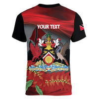 Personalized Trinidad and Tobago Independence Day Women V-Neck T-Shirt Scarlet Ibis And Chaconia Flowers