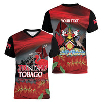Personalized Trinidad and Tobago Independence Day Women V-Neck T-Shirt Scarlet Ibis And Chaconia Flowers
