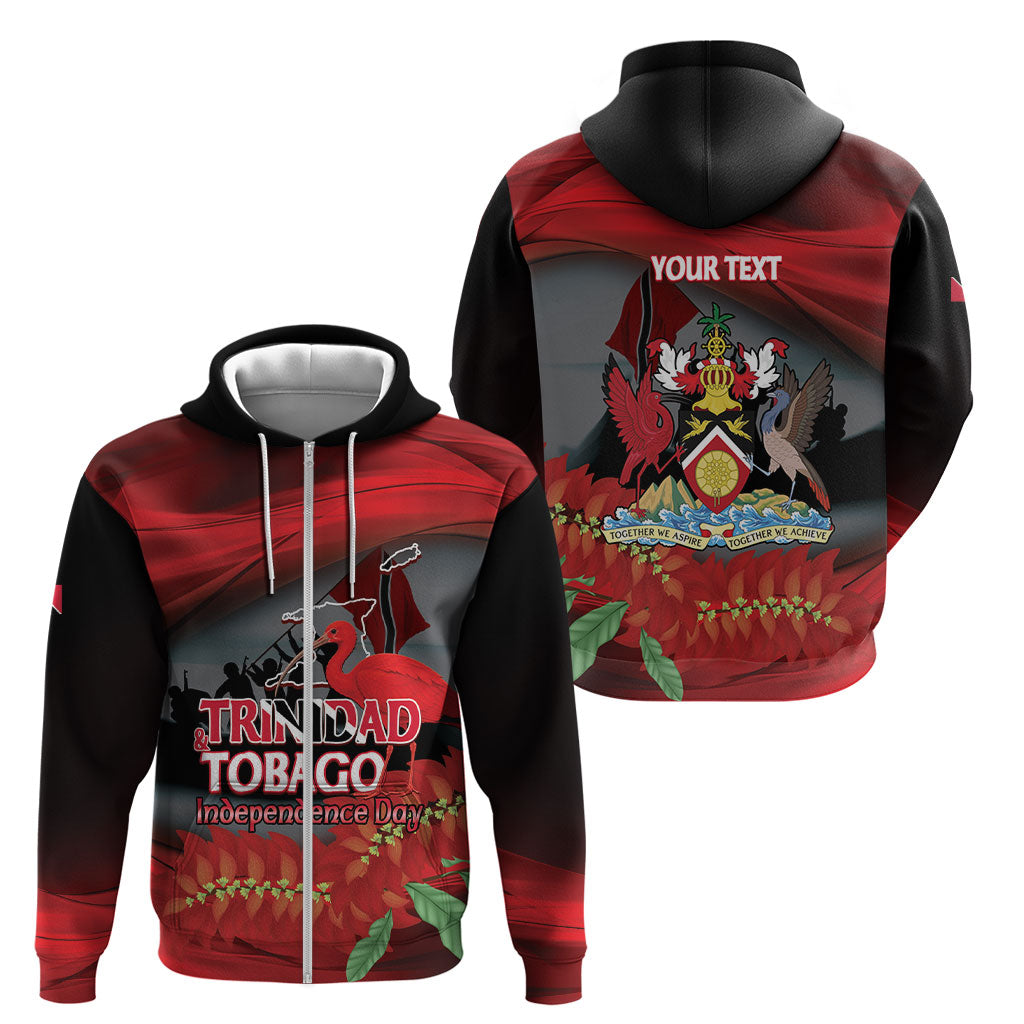 Personalized Trinidad and Tobago Independence Day Zip Hoodie Scarlet Ibis And Chaconia Flowers