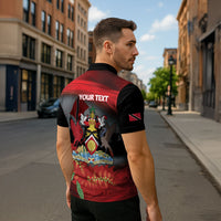 Personalized Trinidad and Tobago Independence Day Zipper Polo Shirt Scarlet Ibis And Chaconia Flowers