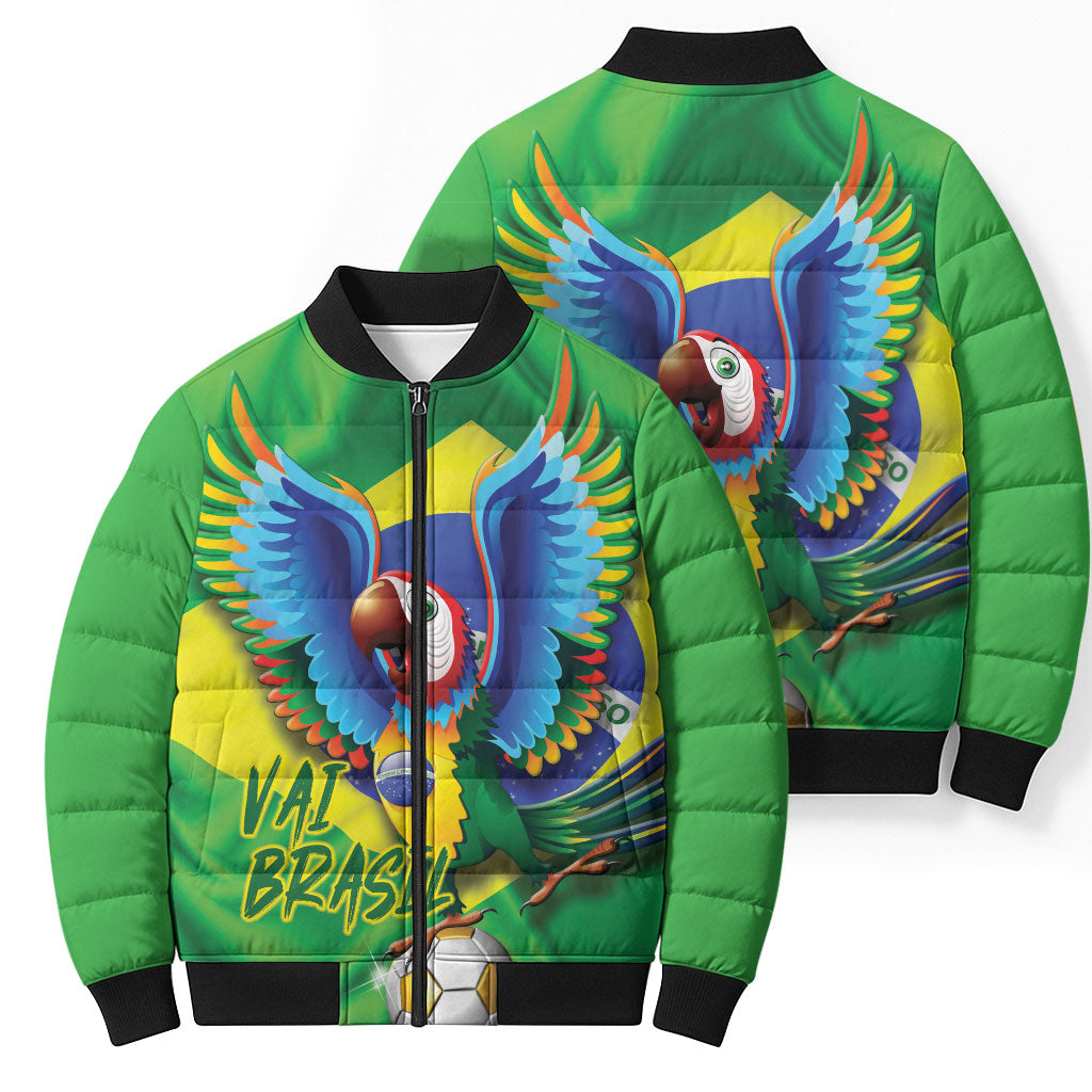 Vai Brasil Football Bomber Puffer Jacket 2026 Go Canarinho Macaw Parrot Flag Proud