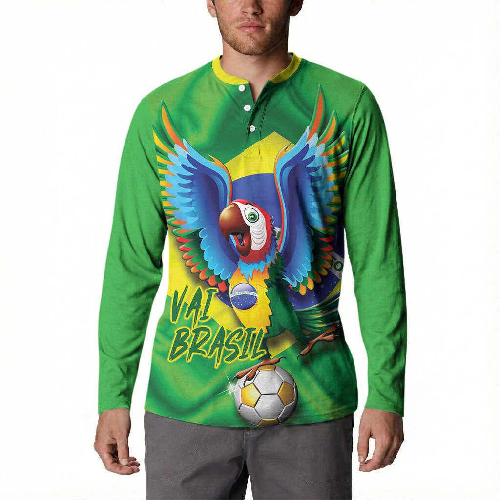 Vai Brasil Football Button Sweatshirt 2026 Go Canarinho Macaw Parrot Flag Proud