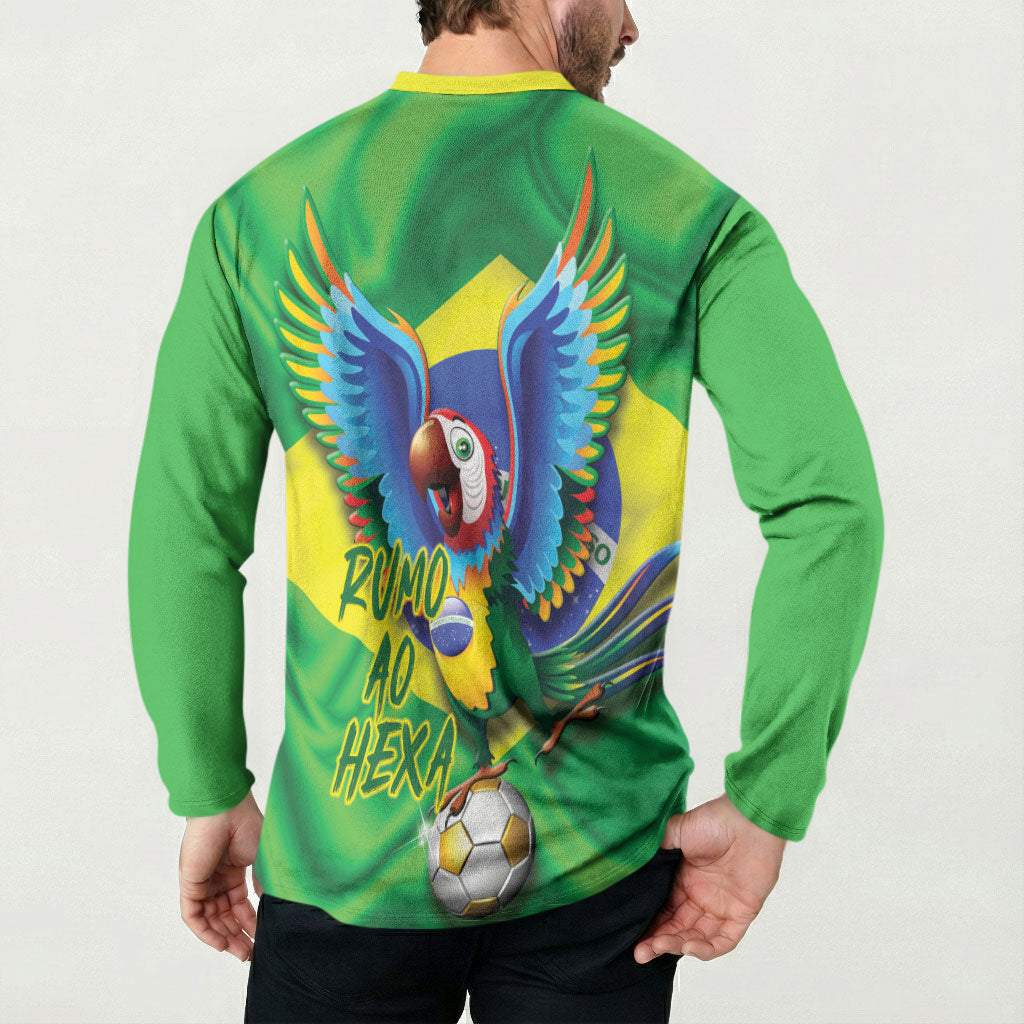 Vai Brasil Football Button Sweatshirt 2026 Go Canarinho Macaw Parrot Flag Proud