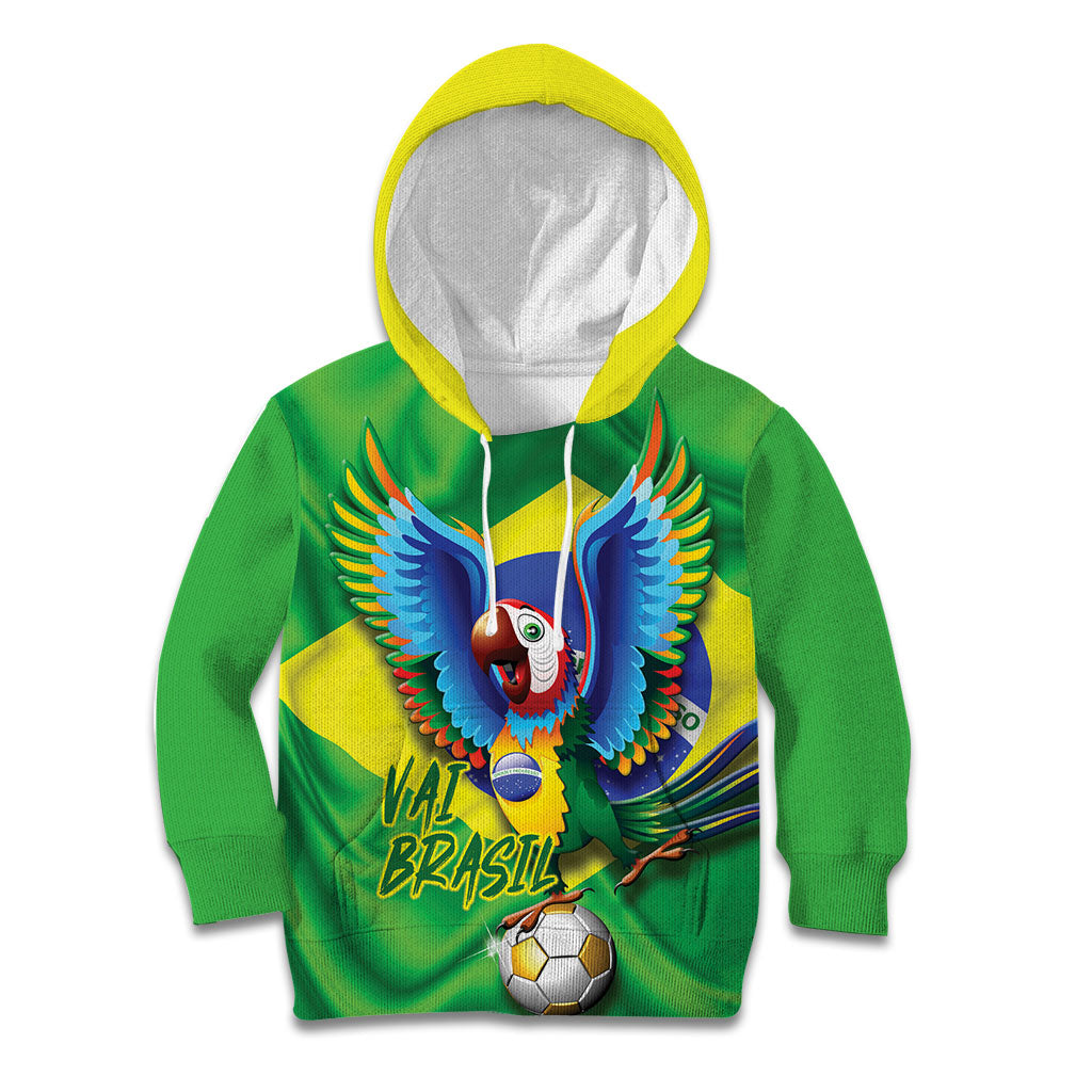 Vai Brasil Football Kid Hoodie 2026 Go Canarinho Macaw Parrot Flag Proud