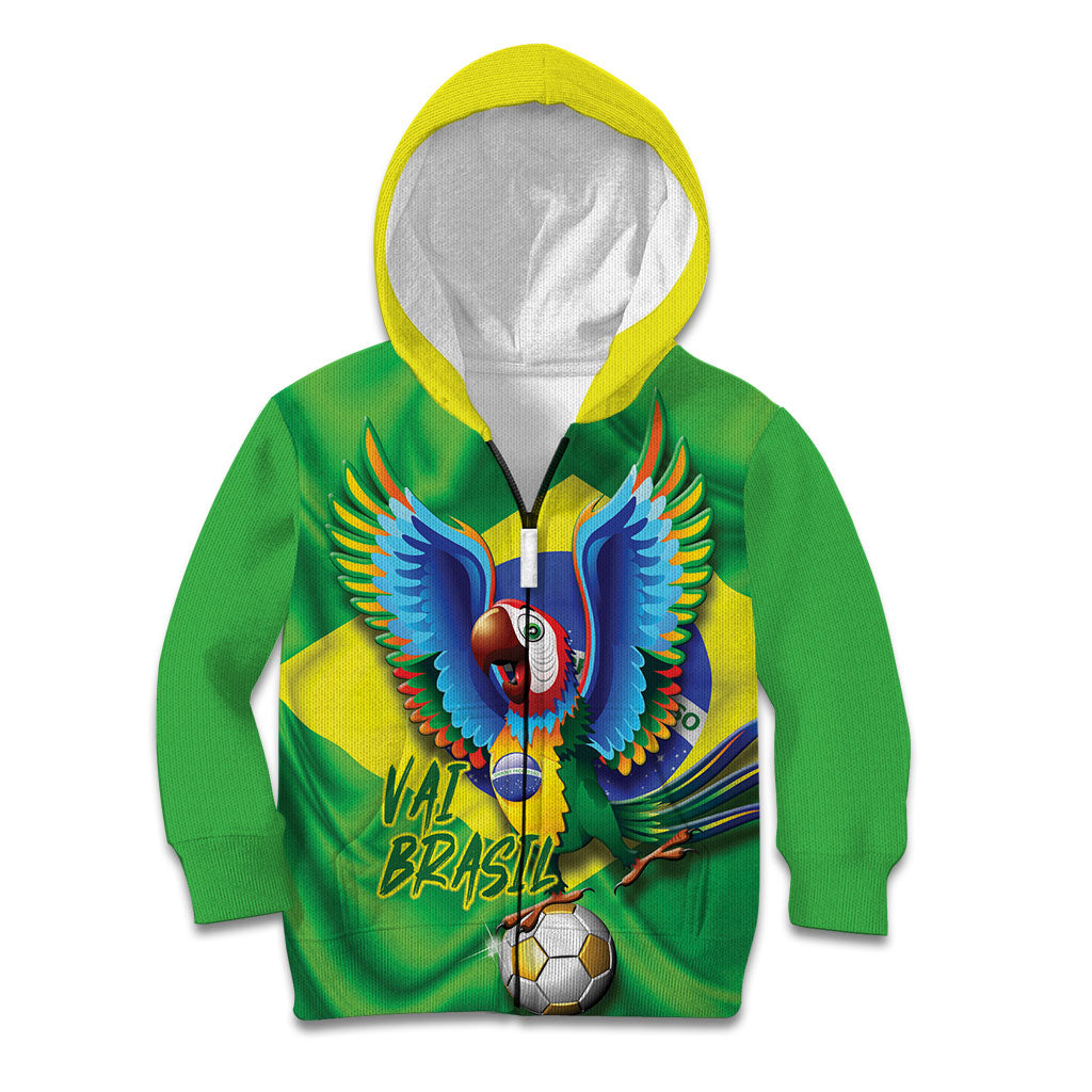 Vai Brasil Football Kid Hoodie 2026 Go Canarinho Macaw Parrot Flag Proud