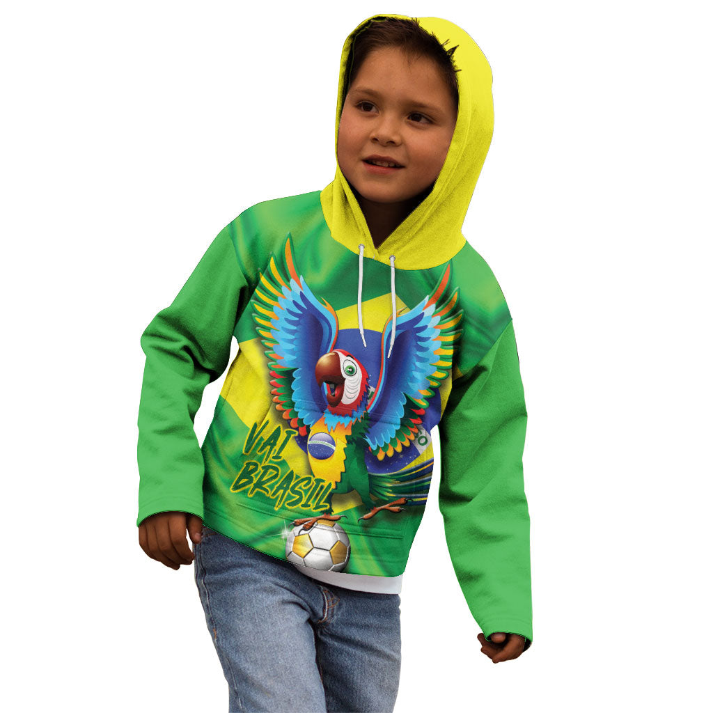 Vai Brasil Football Kid Hoodie 2026 Go Canarinho Macaw Parrot Flag Proud