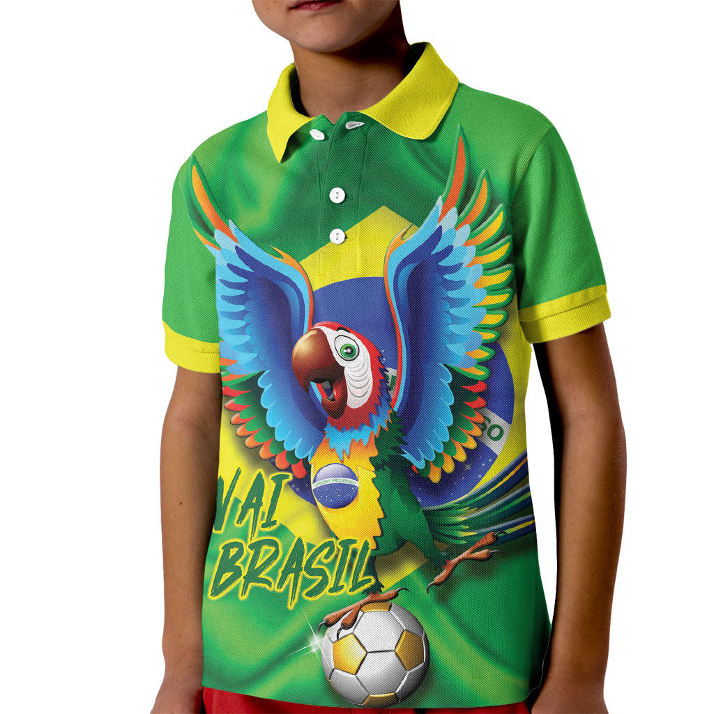 Vai Brasil Football Kid Polo Shirt 2026 Go Canarinho Macaw Parrot Flag Proud