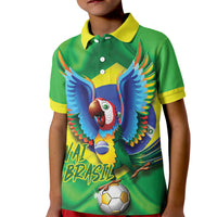 Vai Brasil Football Kid Polo Shirt 2026 Go Canarinho Macaw Parrot Flag Proud