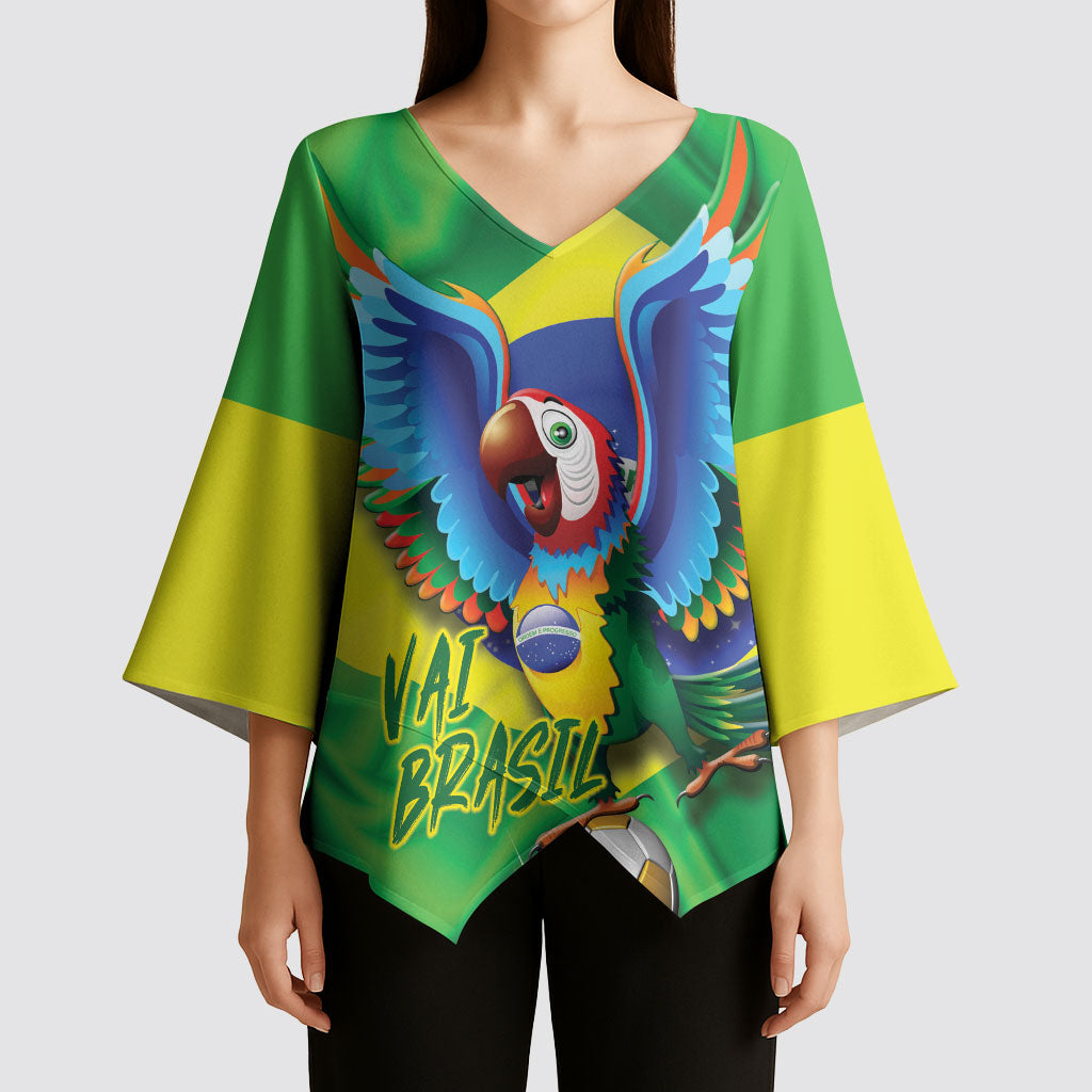 Vai Brasil Football Kimono Sleeve Blouse 2026 Go Canarinho Macaw Parrot Flag Proud