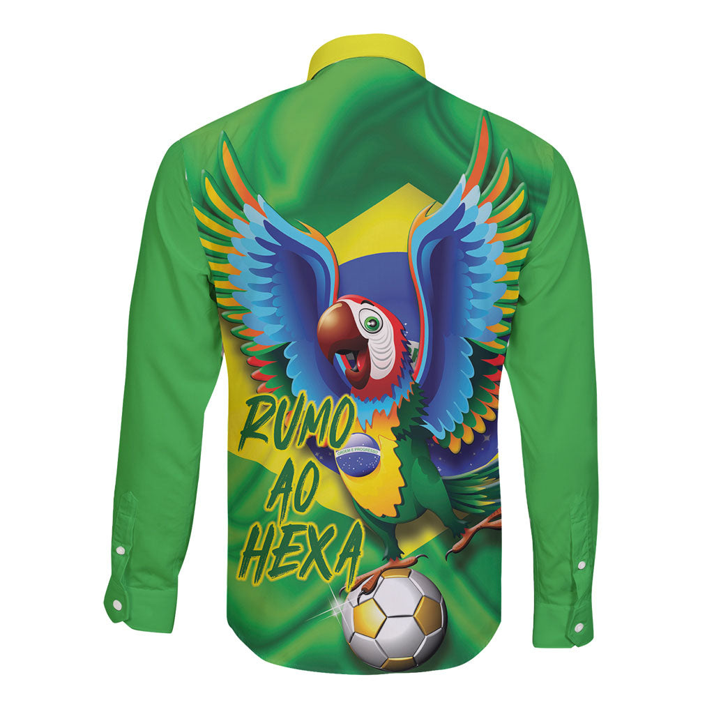 Vai Brasil Football Long Sleeve Button Shirt 2026 Go Canarinho Macaw Parrot Flag Proud
