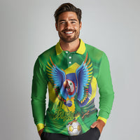Vai Brasil Football Long Sleeve Polo Shirt 2026 Go Canarinho Macaw Parrot Flag Proud
