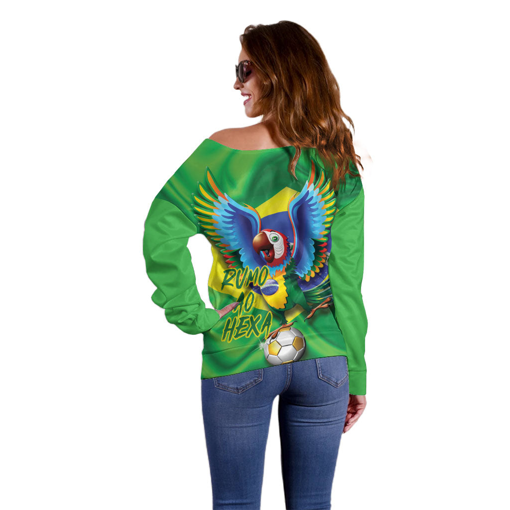 Vai Brasil Football Off Shoulder Sweater 2026 Go Canarinho Macaw Parrot Flag Proud