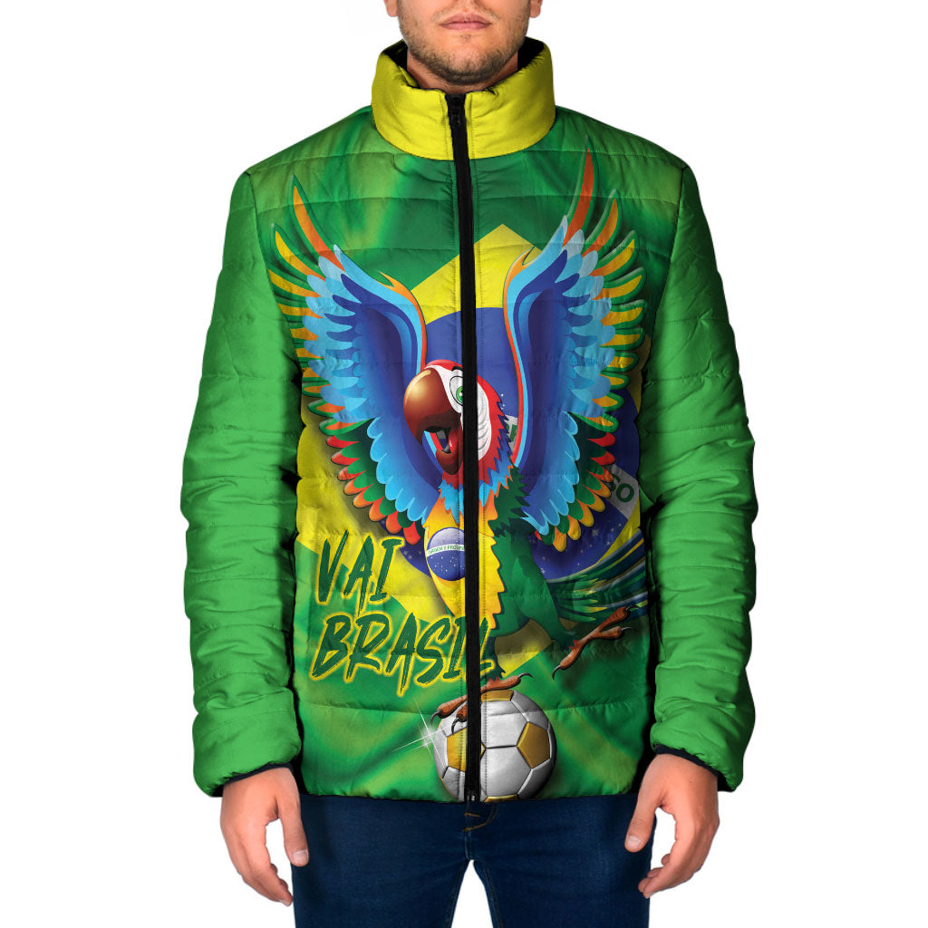 Vai Brasil Football Padded Jacket 2026 Go Canarinho Macaw Parrot Flag Proud