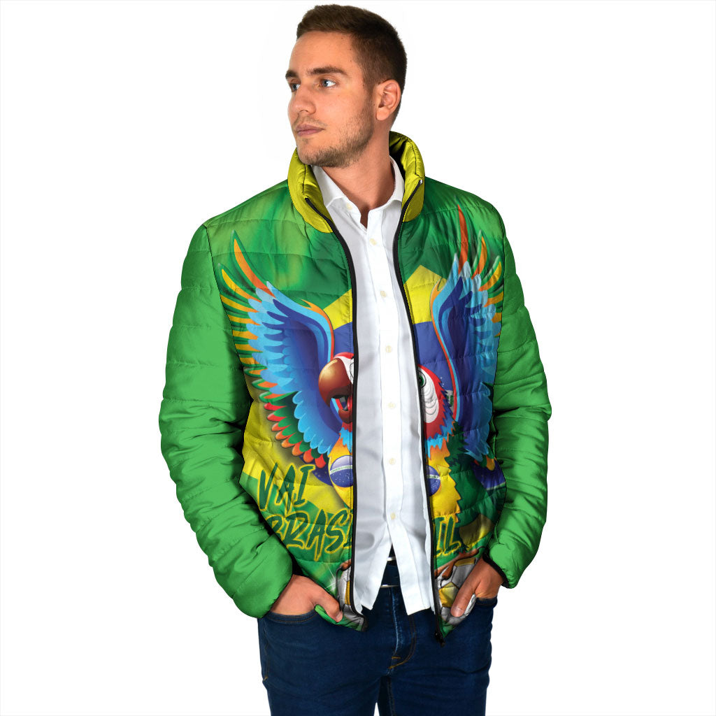 Vai Brasil Football Padded Jacket 2026 Go Canarinho Macaw Parrot Flag Proud