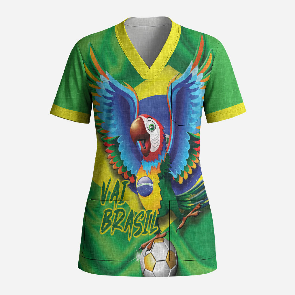 Vai Brasil Football Scrub Top 2026 Go Canarinho Macaw Parrot Flag Proud