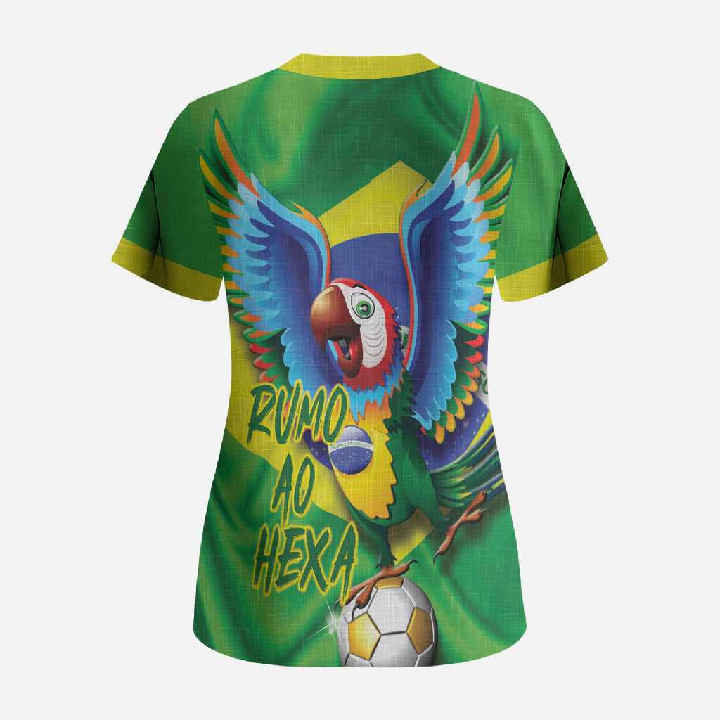 Vai Brasil Football Scrub Top 2026 Go Canarinho Macaw Parrot Flag Proud