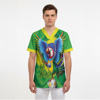 Vai Brasil Football Scrub Top 2026 Go Canarinho Macaw Parrot Flag Proud