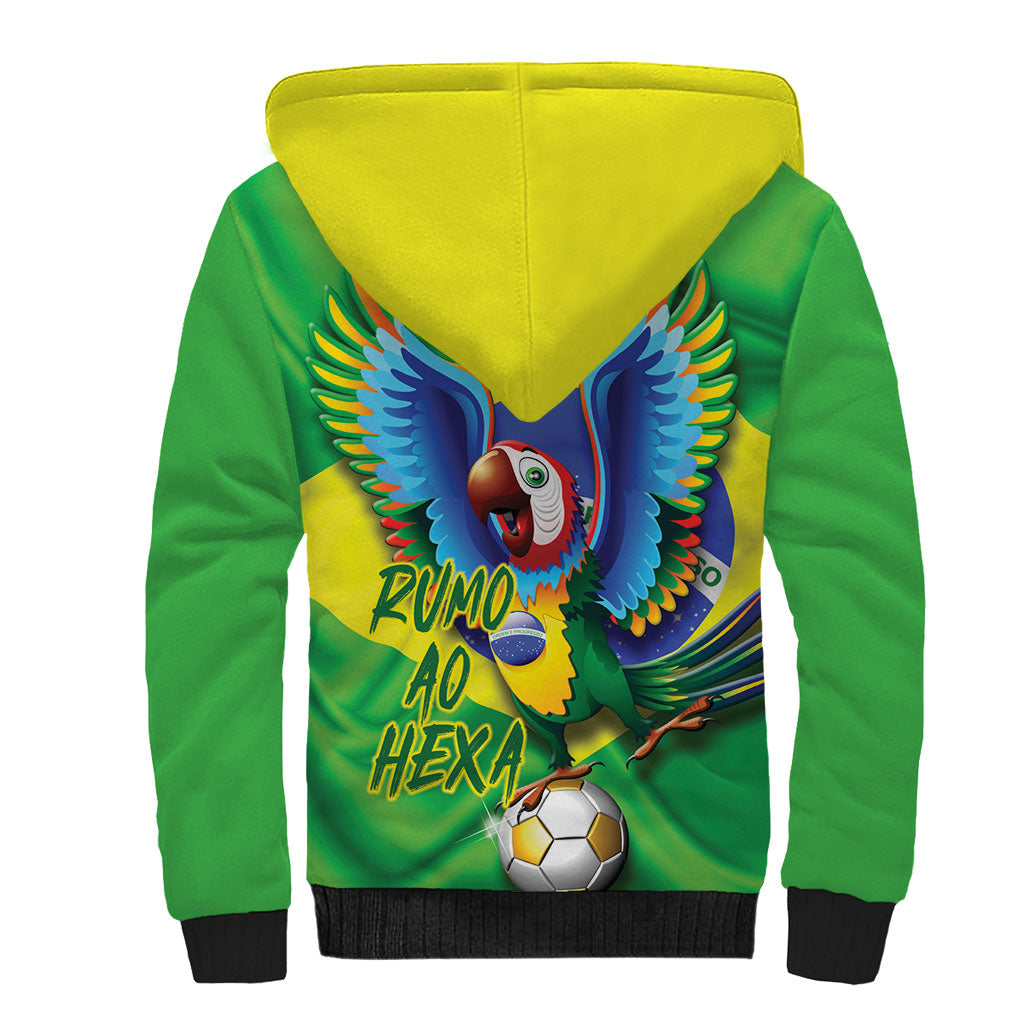 Vai Brasil Football Sherpa Hoodie 2026 Go Canarinho Macaw Parrot Flag Proud
