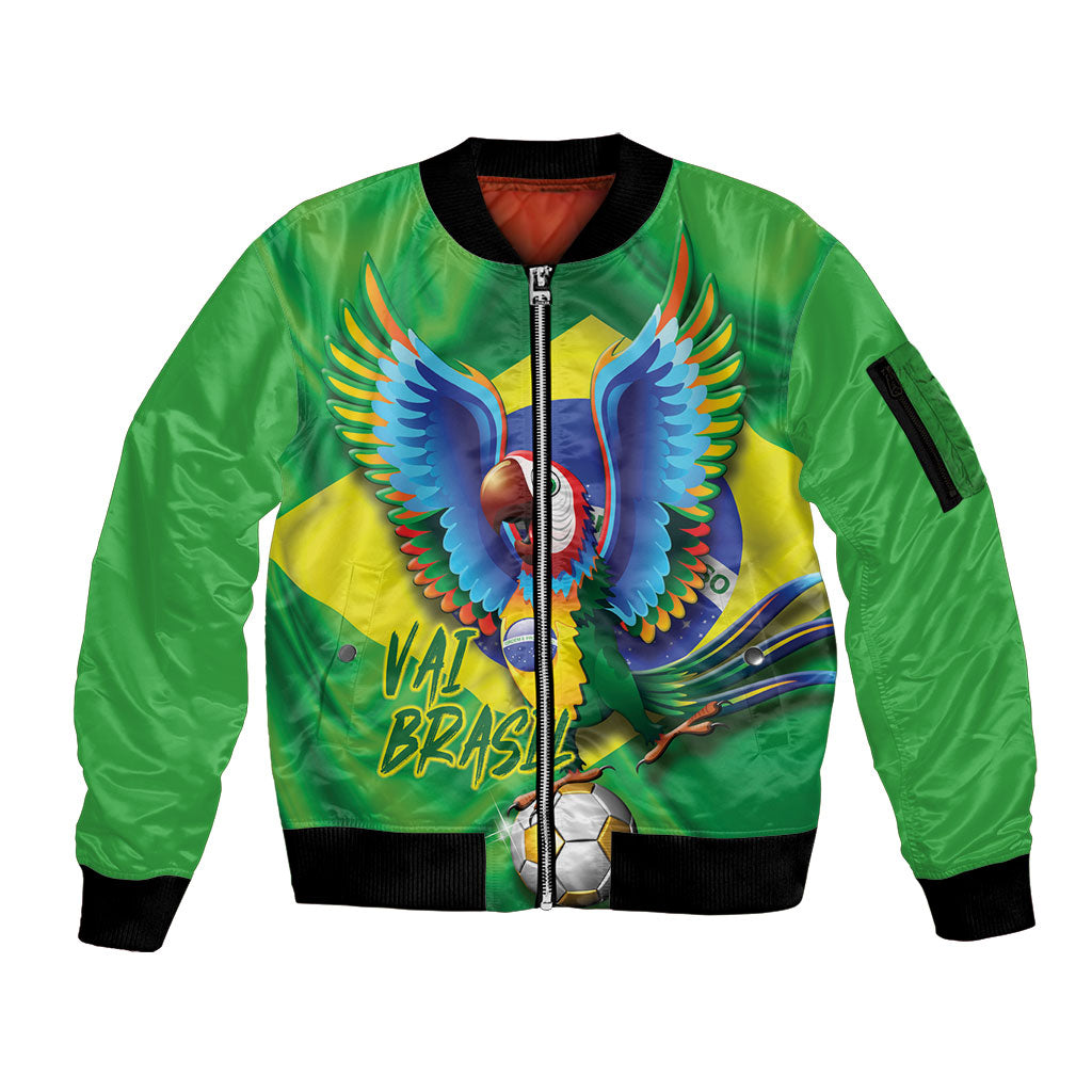 Vai Brasil Football Sleeve Zip Bomber Jacket 2026 Go Canarinho Macaw Parrot Flag Proud