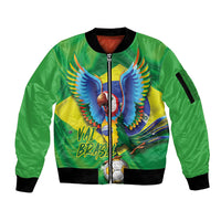Vai Brasil Football Sleeve Zip Bomber Jacket 2026 Go Canarinho Macaw Parrot Flag Proud